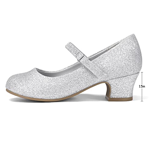 K Komforme Mary Jane Shoes With Low Heel Rhinestones Princess Flats Dress Pump Shoes For Little Kid/Big Kid Silver Glitter thumb #2