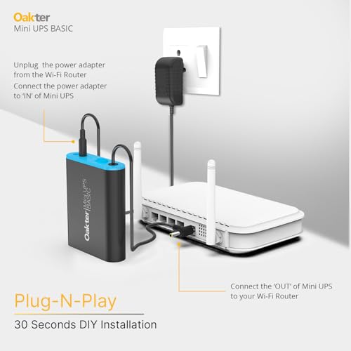 Image of Oakter Mini UPS Basic for WiFi Router Broadband Modem | Supports 12V-2A Routers. Backup Upto 3 Hours | WiFi Router UPS Power Backup During Power Cuts| Current Surge & Deep Discharge Protection