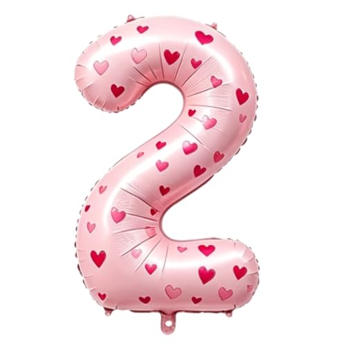 Image of 40 Inch Pink Heart Shaped Stickers Number 2 Balloon Happy Birthday Party Decorations Big Foil Number Balloons for Birthday Anniversary Party Supplies,Light pink 2