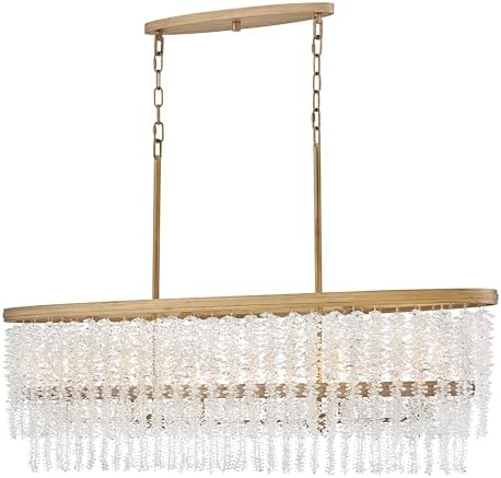 Fredrick Ramond Rubina Medium Linear Multi-Tier Chandelier - Traditional, Clear Crystal Glass Strands, Chain Hung with (2) 12-in Down Rods - Burnished Gold Finish