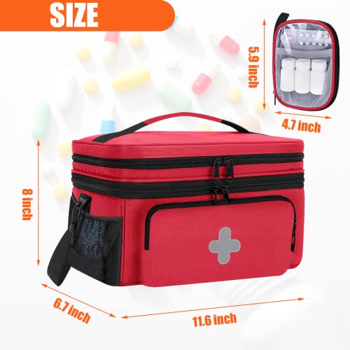 Image of GDNasist Medicine Storage Bag, Pill Bottle Organizer for Emergency, Medicine Box Empty with Small Portable Pouch, First Aid Box for Travel and Home Storage | Medication Travel Carrying Bag for Emergency with Small Portable Pouch, First Aid Box for Travel and Home Storage, Red