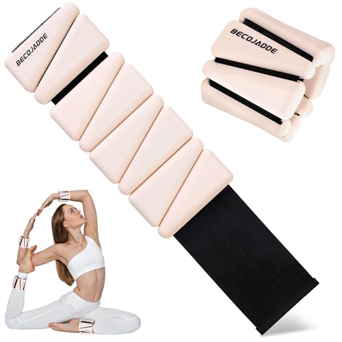 BECOJADDE Ankle Weights for Women Wrist Weights Set of 2 (1 lb Each) Adjustable Arm Leg Weight for Womens Men Suitable for Walking Swimming Running Pilates Yoga Gym, Cream Beige