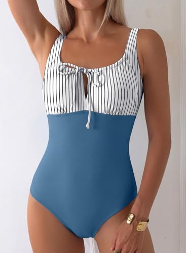 Image of Aleumdr Womens Textured One Piece Swimsuit Tummy Control Bathing Suit Tie Knot Cutout Swimwear