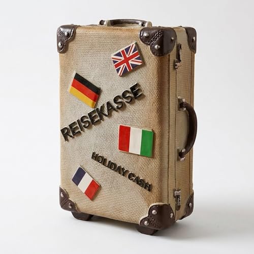 Topshop24you Koffer-Spardose Reisekasse & Urlaubskasse Robustes Retro-Design 15 x 11 cm (Grau)