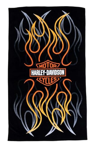 Harley-Davidson Flames Bar & Shield Beach Towel, Oversized 36 x 68 Inches