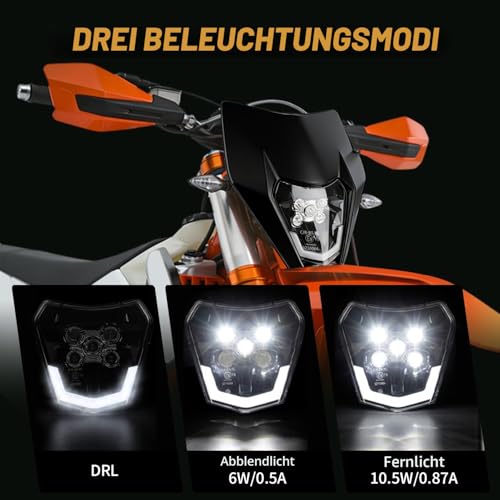JFG RACING Motorrad Scheinwerfer,Universal Motorrad LED Scheinwerfer exc lichtmaske für KTM EXC125 EXC250 SX250 SXF250 EXC450 SX350 SXF450 EXC525 640LC4 50cc Dirt Bike Enduro Supermoto BETA-Schwarz
