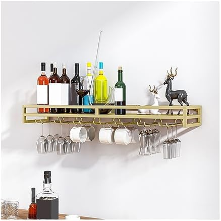 Wine Glass Hanger, Wall Mounted Wine Rack Wine Glass - Wine Bottle Display Rack Space Saving, for Kitchen Multi-Functional Hanging Wine Glass Rack Wall Mounted (Gold 24 x 8 x 3.3IN)