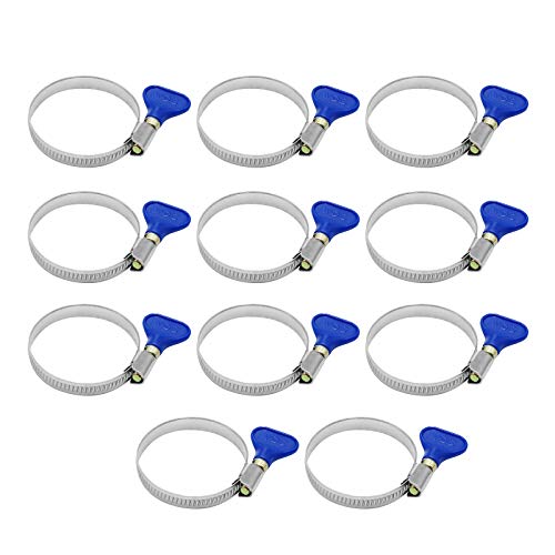 Image of 2 1 /2 inch Blue Hose Clamps Butterfly 50-70mm (2-2.75 inch) Thumb Screw Key Adjustable 304 Stainless Steel Pipe Clamp, 9mm Width 0.6mm Thickness Shank Card, for Pipeline Automotive Dryer Vent Clamp