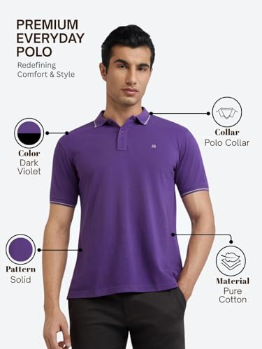 Image of Raymond Contemporary Fit Pure Cotton Solid Pattern Polo Neck Casual T-Shirt