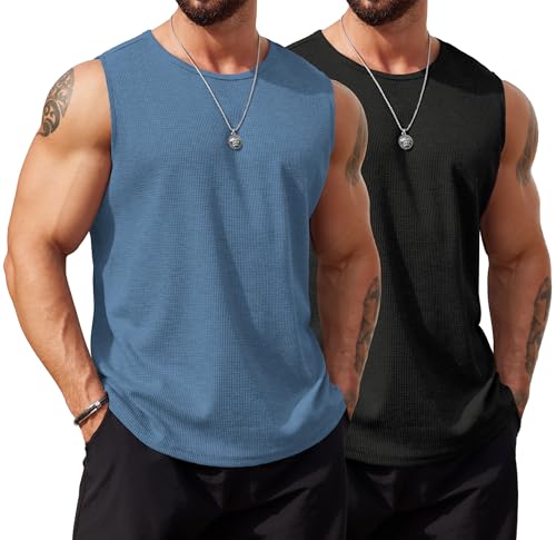 Débardeur homme en tricot gaufré COOFANDY lot de 2 débardeurs sans manches coupe droite