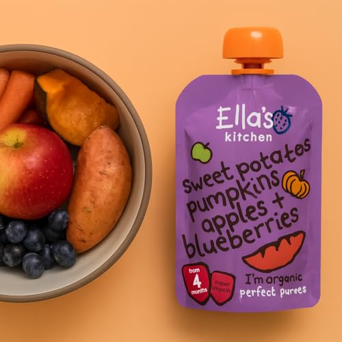 Ella's Kitchen Organic Super Smooth Sweet Potatoes, Pumpkin, Apples and Blueberries Puree, 4+ Months Baby Food, Gluten & Dairy Free - 120g