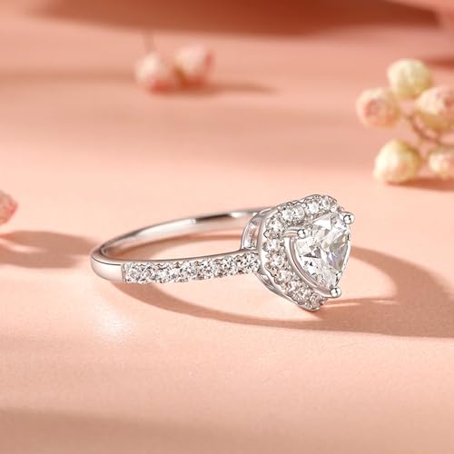 Jeulia 0.8ct 925 Sterling Silver Engagement Rings for Women; Halo Heart Cut Cubic Zirconia Promise Rings for Her Wedding Anniversary Jewelry Gift For Friends with Gift Box4