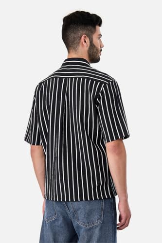 Image of SNITCH Men Casual Plus Size Shirt | Regular Fit Full Sleeve Mandarin Collar Striped Design | Premium Cotton Linen Blend & Breathable Fabric for Office & Everyday Wear