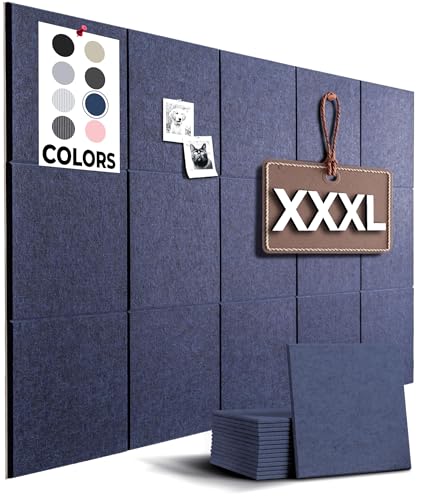WALLHERO Large Cork Board Alternative | 15 Pack | Sizing Up to 59”x36”, Felt Wall Tiles, Office Wall Decor, Large Cork Boards for Walls, Corkboard, Cork Board for Office, Pin Board, Blue