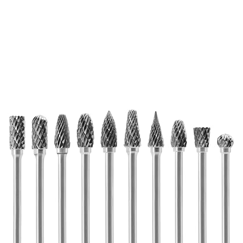 Image of Tungsten Carbide Burr Set 1 /8 (3 mm) Shank, Die Grinder Bits, 20 PC Cutting Burr Bits, Carving Bits for Dremel, Double Cut Rotary Burr Set for Metall Carving, Engraving, Drilling, Polishing