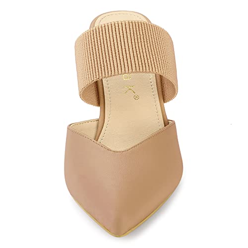 Allegra K Allegra K Women's Pointed Toe Elastic Strap Stiletto Heels Nude Mules 9.5 M US