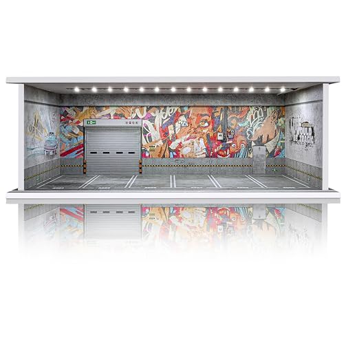 Saichotoy Display Case for Hot Wheels: Stackable Parking Garage Display for Matchbox 1/64 Scale Toy Car, Foamboard Storage for Monster Trucks with LED Light and Acrylic Cover, Shattering World