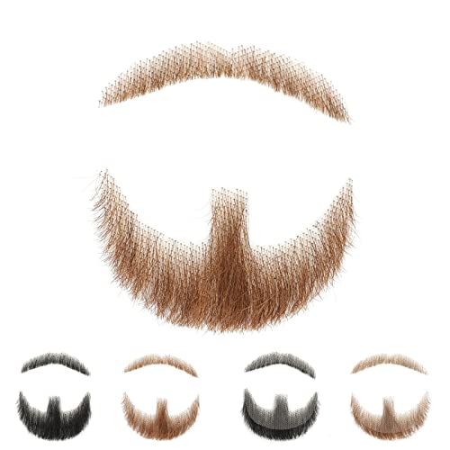 Fake Beard Realistic 100% Human Hair Face Beard Realistic and Mustache Brown for Men Realistic Makeup Lace Beards Invisible False Performance Cosplay(Brown)