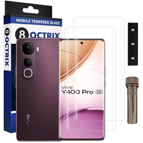 Image of Curved UV Tempered Glass Screen Protector for Vivo Y400 Pro | Transparent | Pack of 2 | Full Screen Coverage with UV Installation Kit