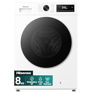 Hisense WD1I8042BWP2 Waschtrockner, 8 Kg, 1400 U/Min, 15 Programme, Automix-Waschmittelschubfach, Pure Jet, Wash&Dry 59', Eco Refresh, Schnellwaschgang, Dampffunktion, Anti-Allergie, EEK A-D, Weiß