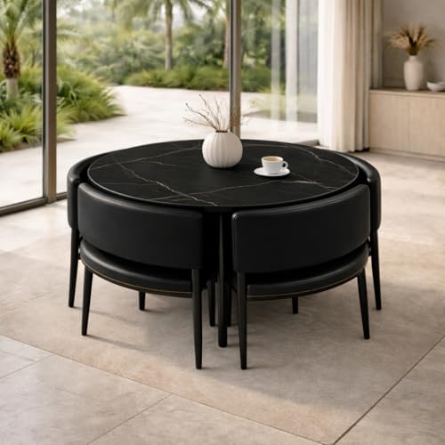 Deep Sleep Space-Saving Round Dining Table Set | Ceramic Sto...