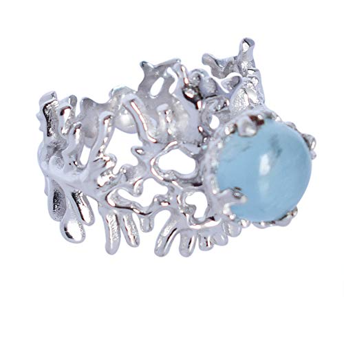 Bague solitaire en aigue-marine naturelle et argent élégant