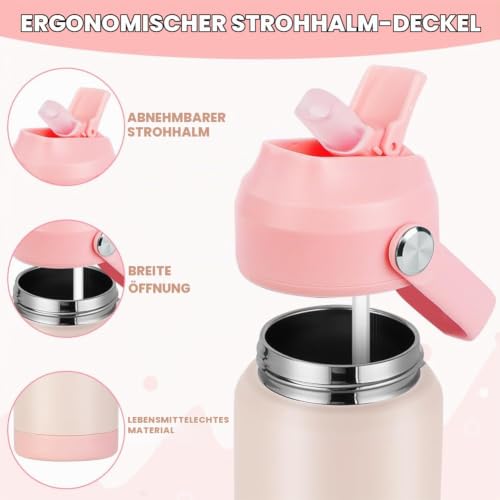 AMFUN Kinder Edelstahl Isolierte Wasserflasche, 350ML Trinkflasche Kinder mit Strohhalm, Kinderflasche Auslaufsicher… – Ansicht 4