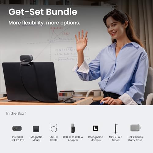 Insta360 Link 2C Pro Get-Set Bundle – 4K Webcam for PC/Mac, 1/1.3” Sensor, Low-Light, Auto Framing, HDR, Directional Noise-Canceling Mics, Supports Stream Deck, Zoom, Teams, Twitch for Streaming - image 9
