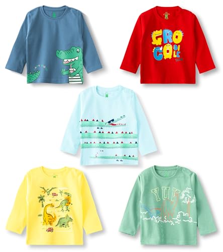 Image of YUV Infant Boys 100% Cotton Regular Fit Full Sleeve Printed T-Shirts, Pack of 5