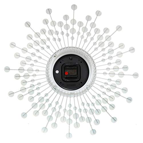Image of CHRONIKLE Beautiful Crystal Analog Floral Design Round Diamond Studded Metal Wall Clock for Living Room Home Decorations Office Gifts (Size: 60 x 5 x 60 CM | Color: Red & White | Weight: 1460 Gram)