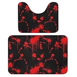 FOSKERV Non Slip Floor Mat Set, 2 Piece Absorbent Quick Dry Rugs for Daily Use, Soft Comfortable Doormats Wear-Resistant, Halloween Classic Horror Blood Splatter Black Red, 15.7"×23.6"