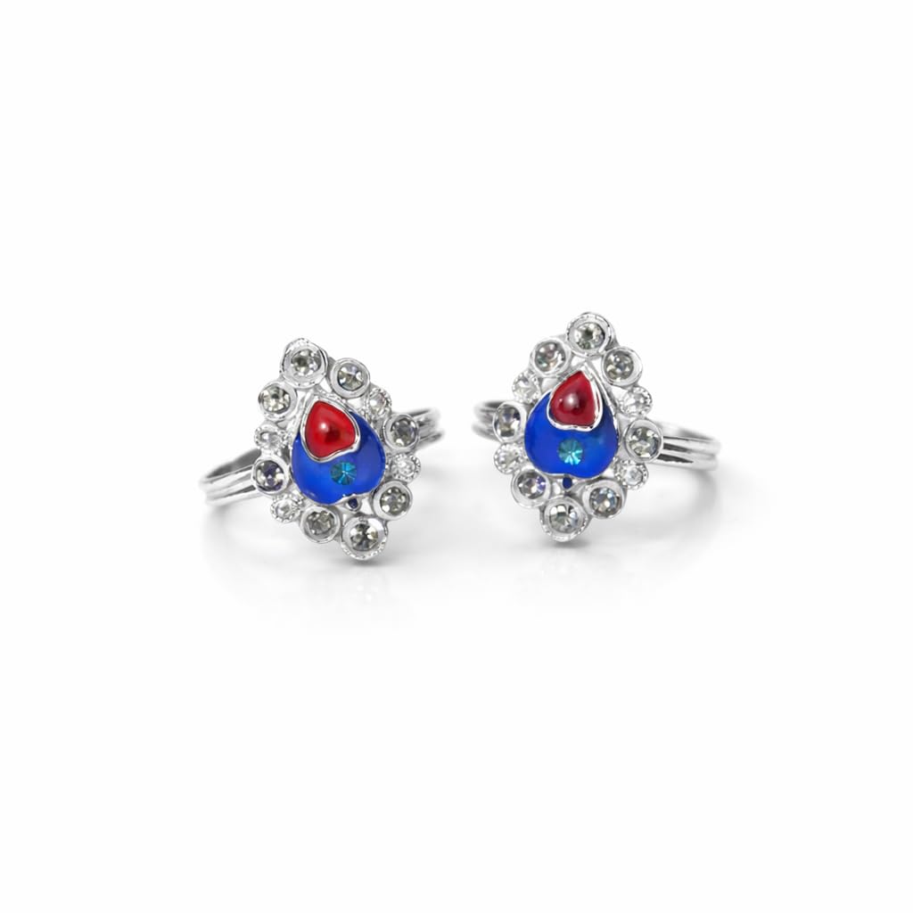 anuradha Art Jewellery elegant silver finish meena work design Adjustable bicchiya/feet accessories/leg finger ring/Bichudi/Jodvi/ 1 pair for women.-picture-16