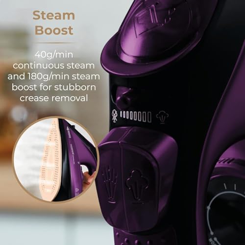 Image of 2400W Electric Steam Iron with 5-Speed Adjustment, Self-Cleaning Garment Steamer with Smooth Ceramic Soleplate, Electric Iron, Vertical & Horizontal Clothes Ironing for Home Use