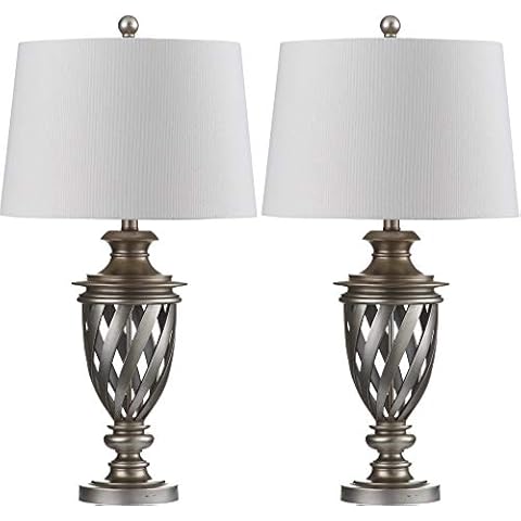 SAFAVIEH Farmhouse Urn Antique Silver Table Lamp Set of 2 Cover