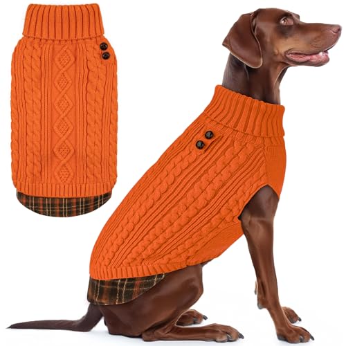 Image of KYEESE Dog Sweater for Medium Large Dogs Turtleneck Thick Knit Pullover | Stretchy Fit, Lightweight & Warm, Cozy Knit Comfort, Classic Plaid Design, Gentle on Sensitive Skin, Winter Daily Wear
