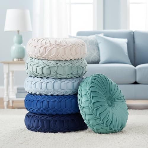 6 Pcs 15" Round Velvet Floor Cushions for Kids,Blue Color