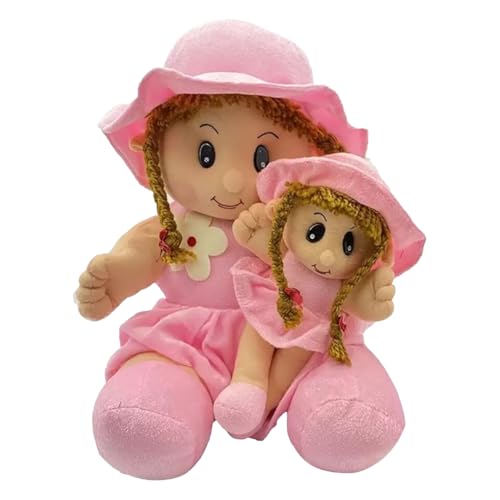 Image of Kidology Soft Mother Daughter Doll for Kids, Soft Toy Birthday Gift for Baby Girl, Plush Toy for Special Occasions, Polyfill, Washable, Fine Stitching Plushies, (Pink)