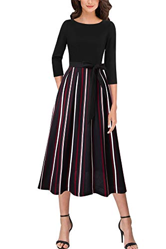 Image of VFSHOW Womens Work Business Casual Church Pockets Belted A-Line Midi Dress