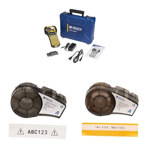 Image of Brady M210 Portable Label Printer Kit (M210-KIT), Yellow /Black & Authentic (M21-750-595-WT) All-Weather Vinyl Label & Authentic (M21-750-427) Self-Laminating Wire Wrap
