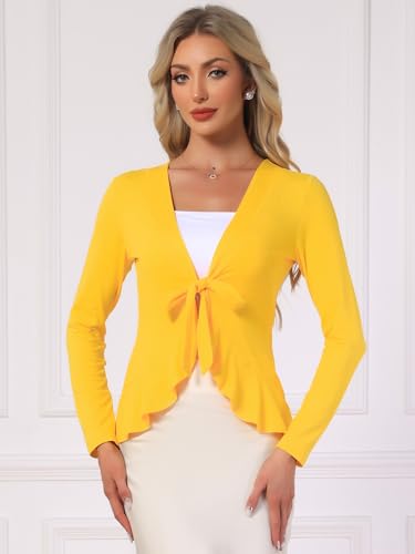 Image of Allegra K Women's Tie Front Cardigan Dressy Casual Cardigan Draped Ruffle Shrugs for Women Dresses
