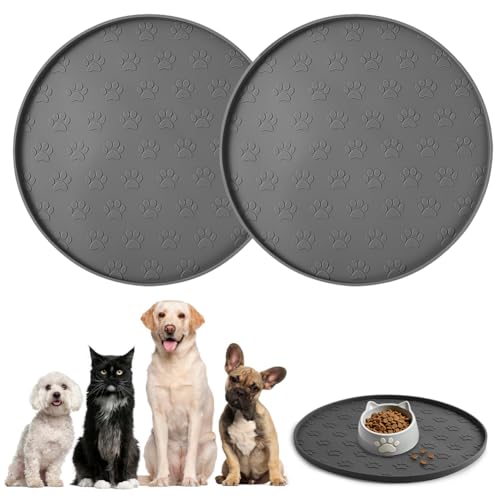 OSDUE 2 Pezzi Rotondo Tappetino Ciotola Gatto,Tappetino per Ciotola per Cani e Gatti,27cm,Rotondo Sottociotola In Silicone con Bordi,Impermeabile Antiscivolo,per Animali Domestici Medi E Piccoli