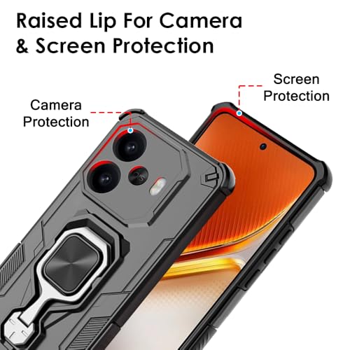 Image of TheGiftKart Tough Armor Bumper Back Case Cover for iQOO Neo 10R 5G | Ring Holder & Kickstand in-Built | 360 Degree Protection Back Case Cover for iQOO Neo 10R 5G (PC & TPU, Black)