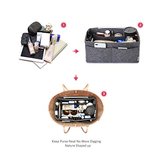 Image of Felt Purse Organizer, Multi Pocket Bag in Bag Organizer For Tote & Handbag Shaper, Speedy 30, Speedy 35 and Speedy 40,X-Large, Grey