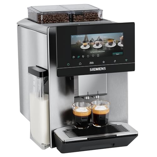 Siemens Kaffeevollautomat EQ900 iAroma, personalisierbare Einstellungen, präzises Mahlwerk, großes, intuitives Full-Touch-Display, 2 Bohnenbehälter für unterschiedliche Bohnen, Silber, TQ927E03