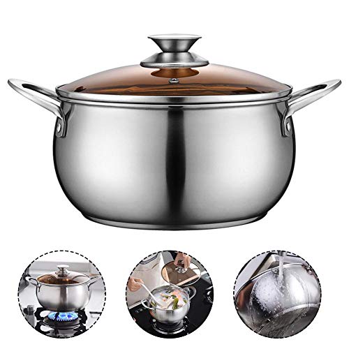 Olla de sopa de acero inoxidable con tapa, dos asas, olla de sopa resistente para cocina, cocina en casa, olla antiadherente multiusos (color: olla de sopa de perlas A)