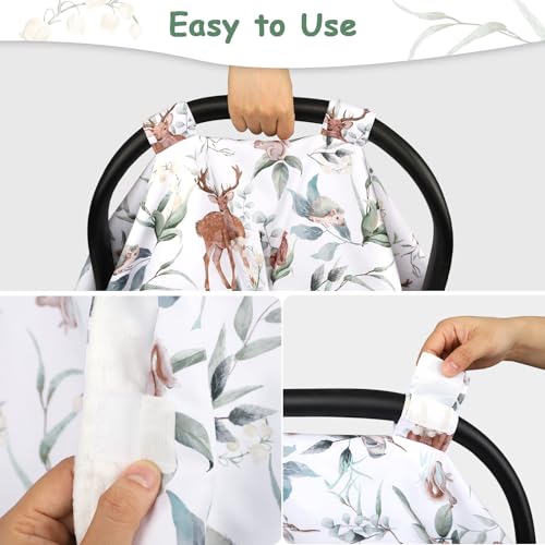 Image of TANOFAR Baby Carseat Canopy, Peekaboo Opening Car Seat Canopy for Babies, Soft and Breathable Infant Carrier Canopy, Multi-use Baby Carrier, Stroller, Nursing Cover, Minky Blanket, Animal Leaf