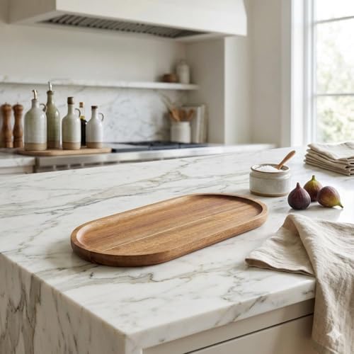 Image of Premium Luxury 100% Natural Acacia Wood 13 x 6 inch Wooden Serving Trays Oval Platters Charcuterie for Party Breakfast Coffee Table Home Decorative Trays (Single Tray)