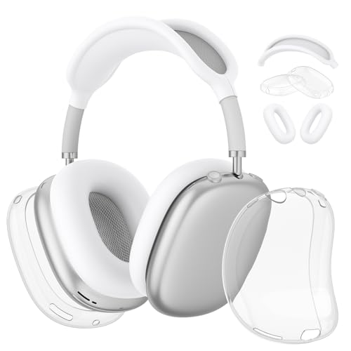 Image of Tobfit Silicone Case Cover for AirPods Max Headphones, Soft Clear TPU Anti-Scratch Ear Pad /Ear Cups /Headband Cover for AirPods Max, Sweat-Proof Transparent Protector Accessories,Transparent White