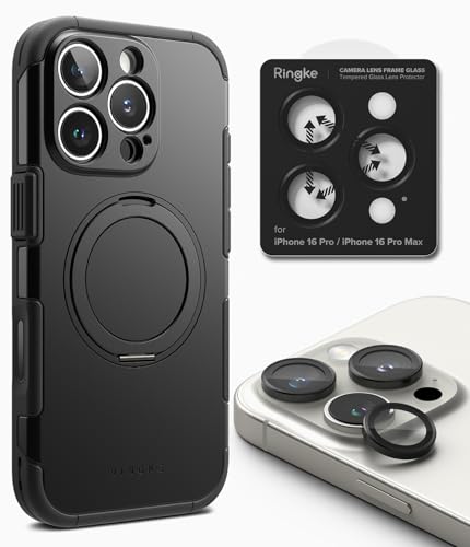 Ringke Alles Compatible with iPhone 16 Pro Max [Black] + Camera Lens Frame Glass Compatible with iPhone 16 Pro Max [2 Pack]