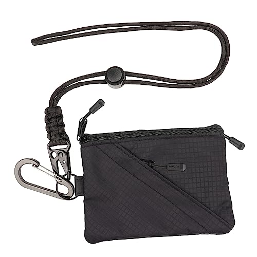 Aomufid Lanyard Slim Minimalist Wallet for Men Women with RFID Blocking protector Wallets travel security Card Holder for Water-resistant Keychain Purse(Black)